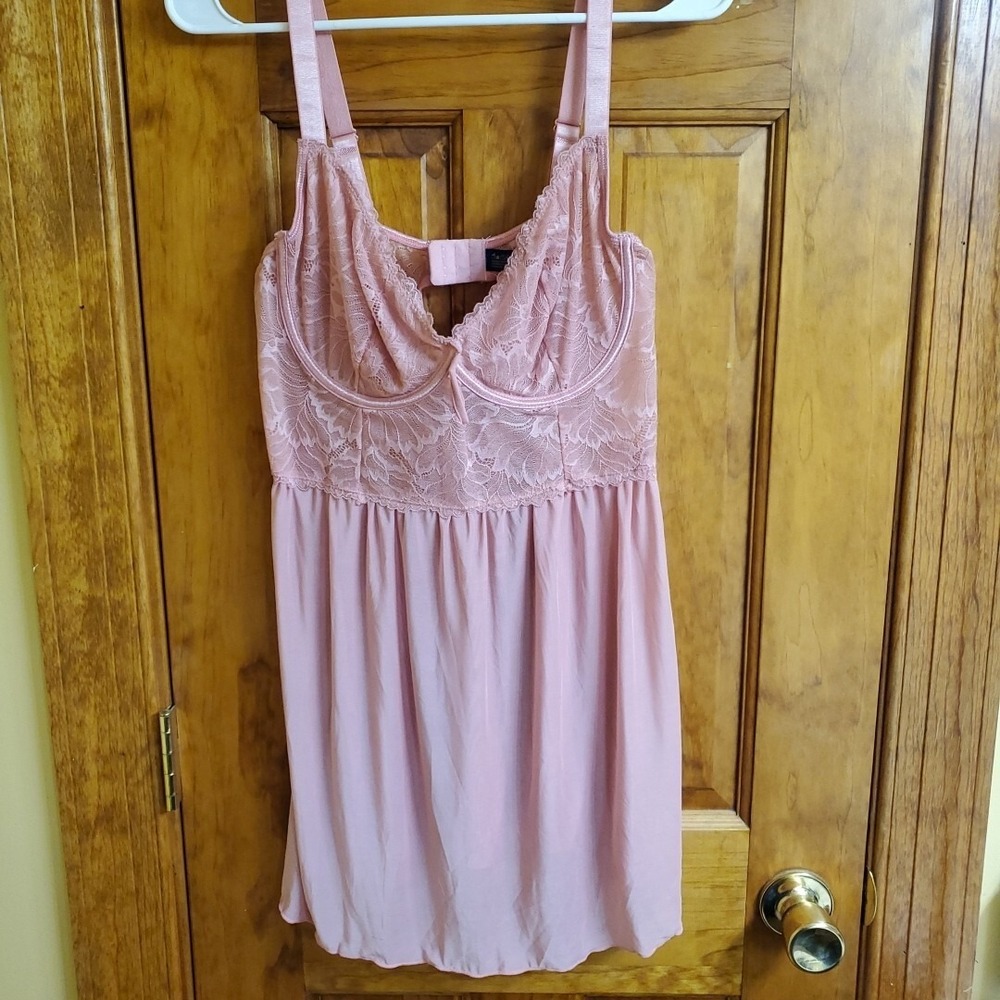 Carrie Amber Intimates Pink Lace Babydoll And Mesh G-string (New) - Picture 3 of 7